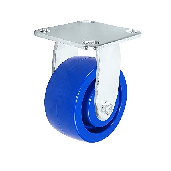 4"x2" Stainless Steel Rigid Fixed Caster, Blue Solid Poly Wheel, 8